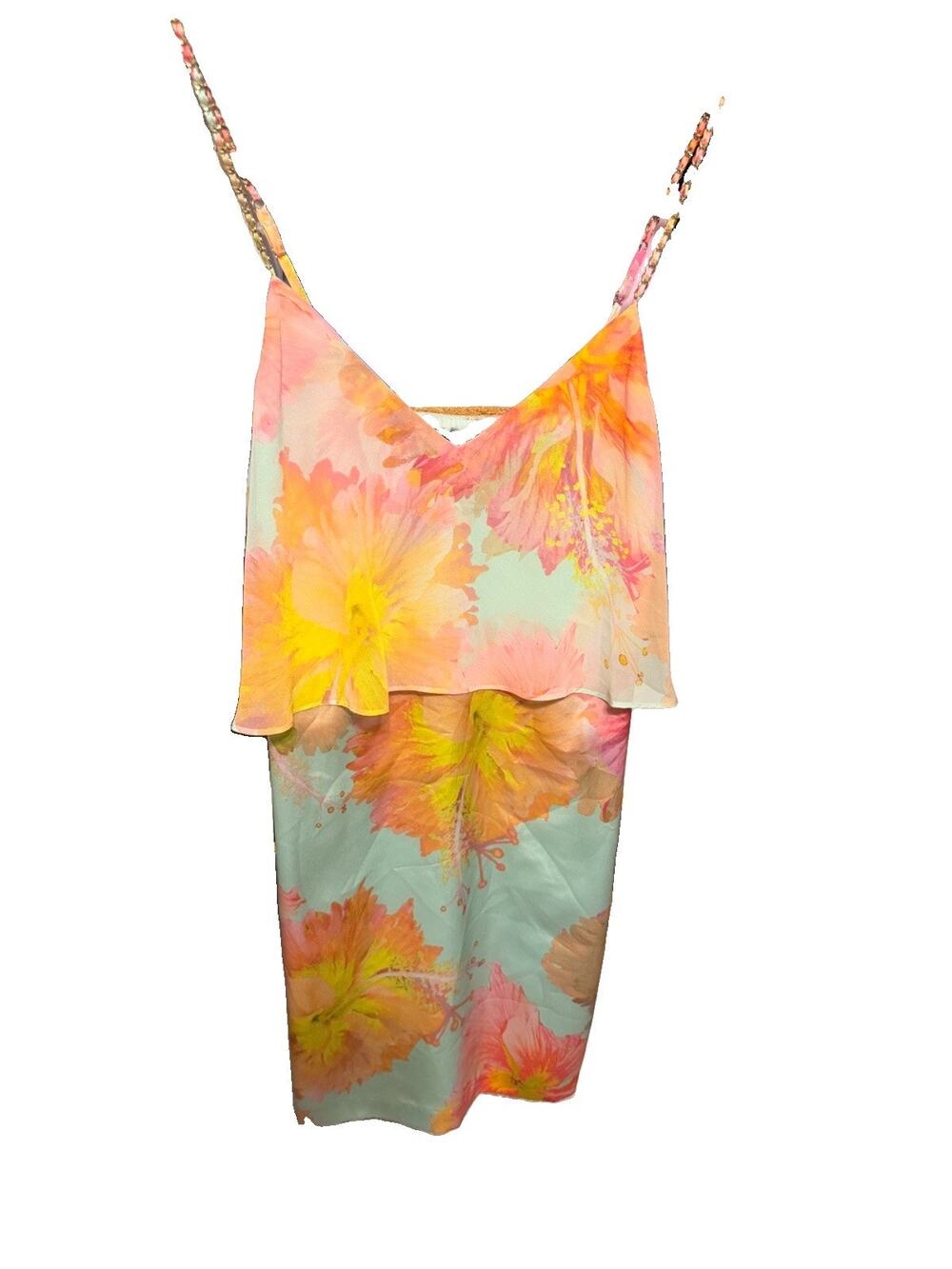 NWT Marciano by Guess Floral Dress XS Mint Pink Orange Yellow $158 MSRP